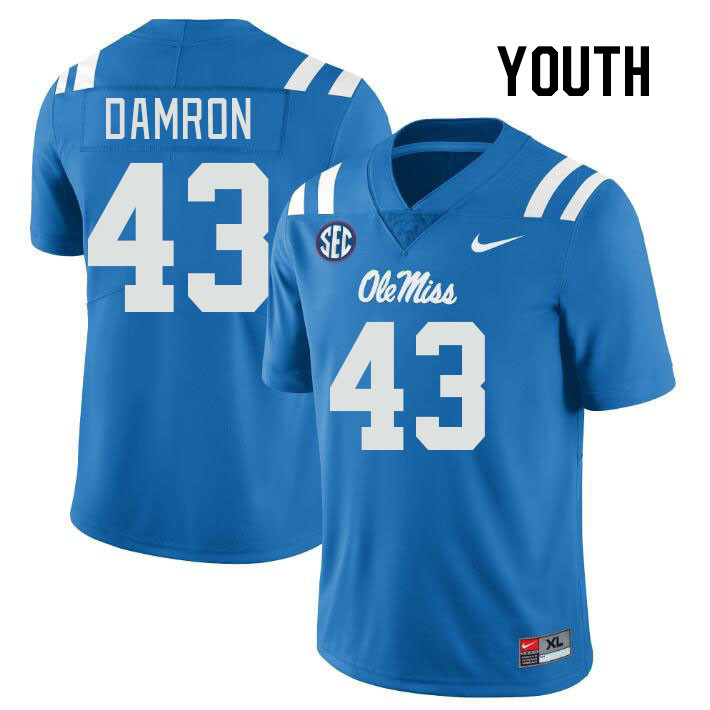 Youth #43 Jack Damron Ole Miss Rebels College Football Jerseyes Stitched Sale-Powder Blue